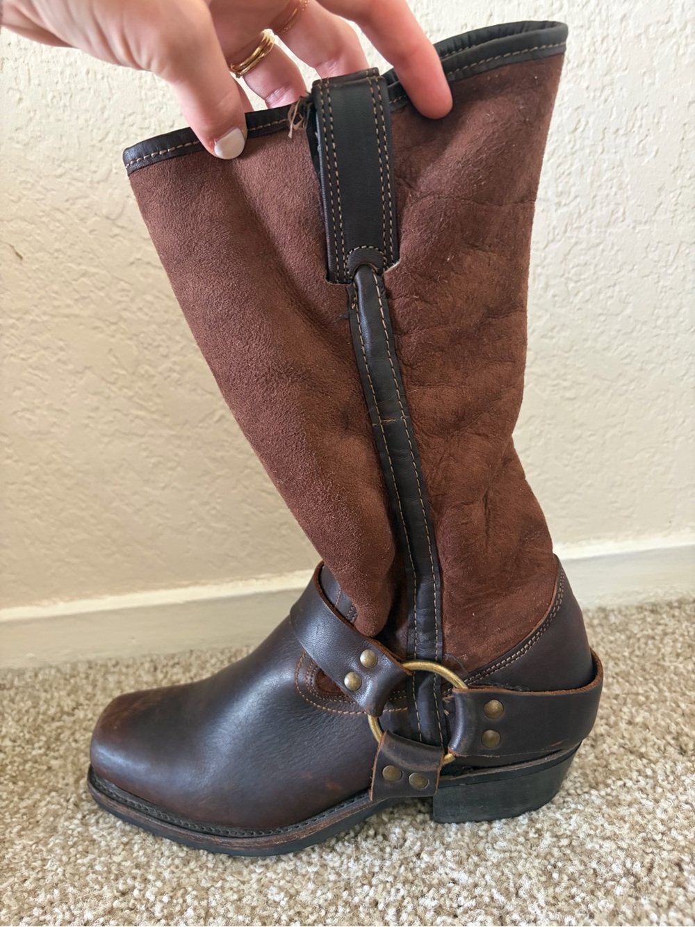 Frye Western Brown Suede and Leather Mid-Calf Boot - Picture 5 of 7